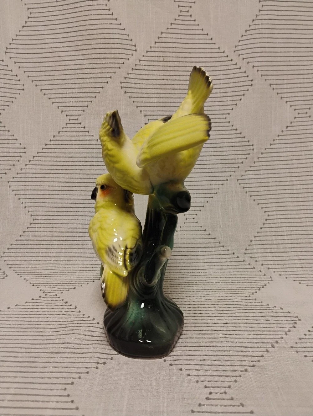 Vintage Mid Century Modern Ceramic Bird Figurine Cockatoos Hand Painted Glossy